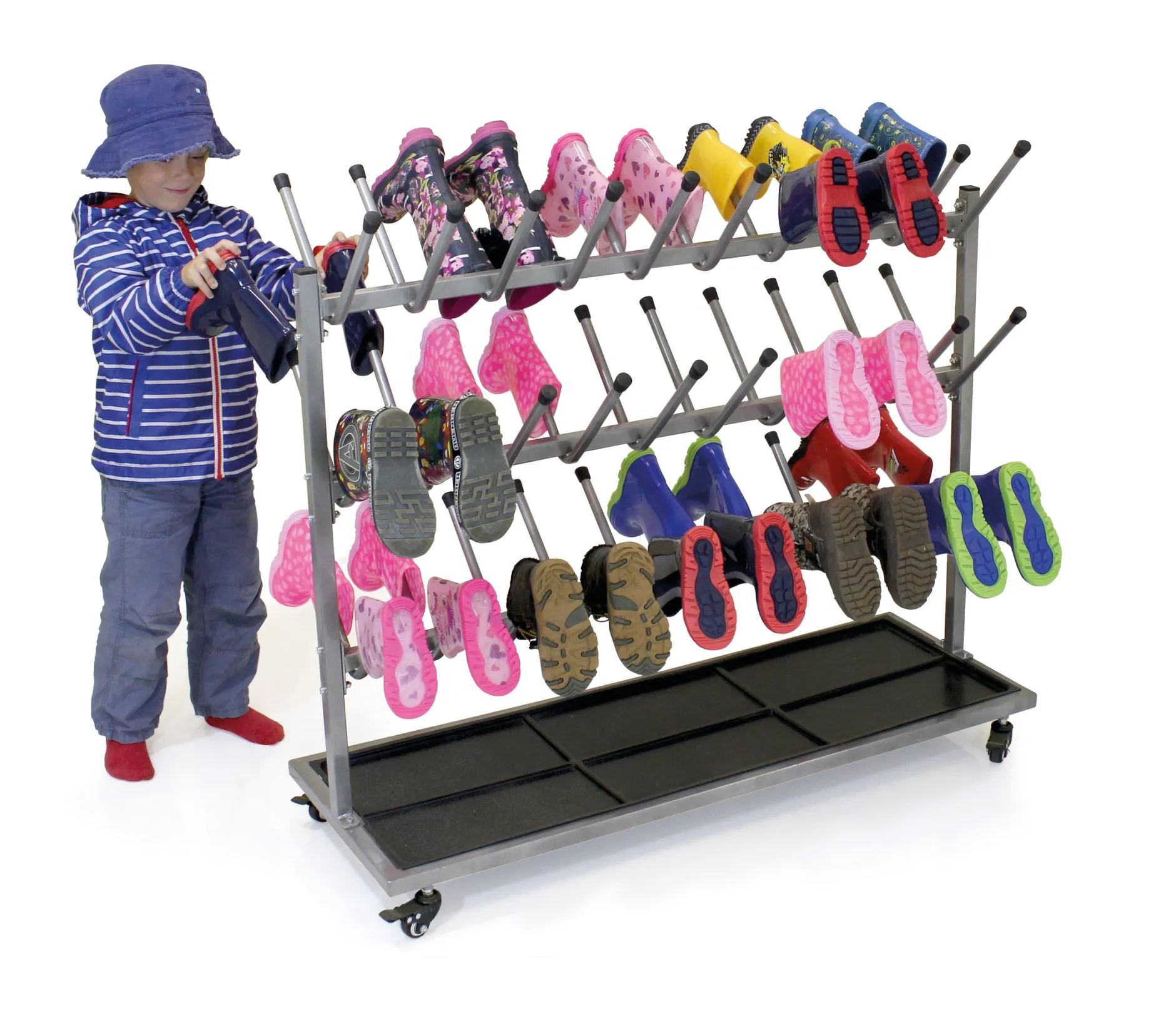mobile_welly_boot_storage_0.webp Educational Toys Mobile Welly Boot Storage Trolley (30 Pairs)