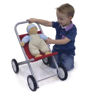 Educational Toys Small Dolls Pushchair Silver With Red Cover